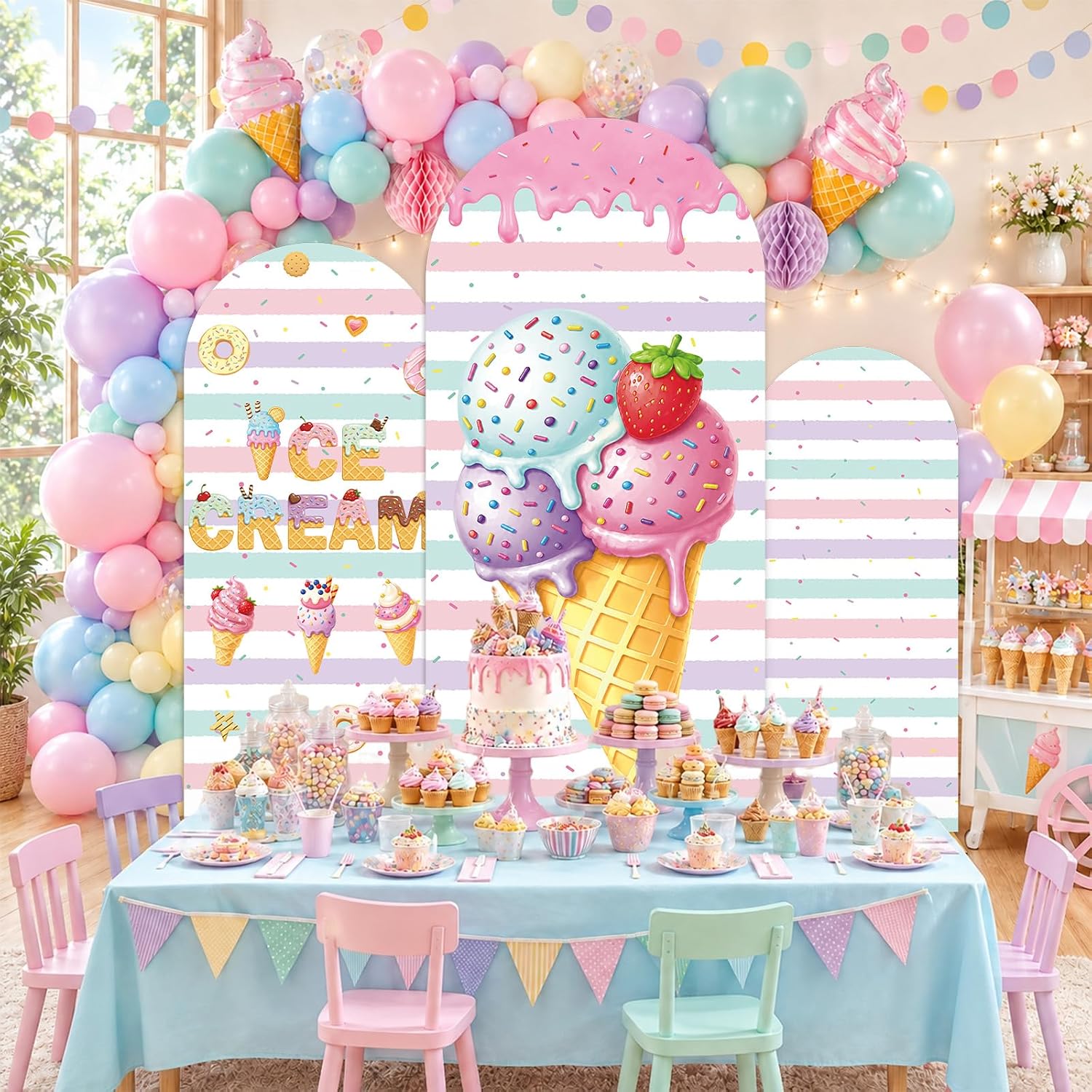 Custom 2-sided Striped Ice Cre - Dessert Table Backdrop review and price