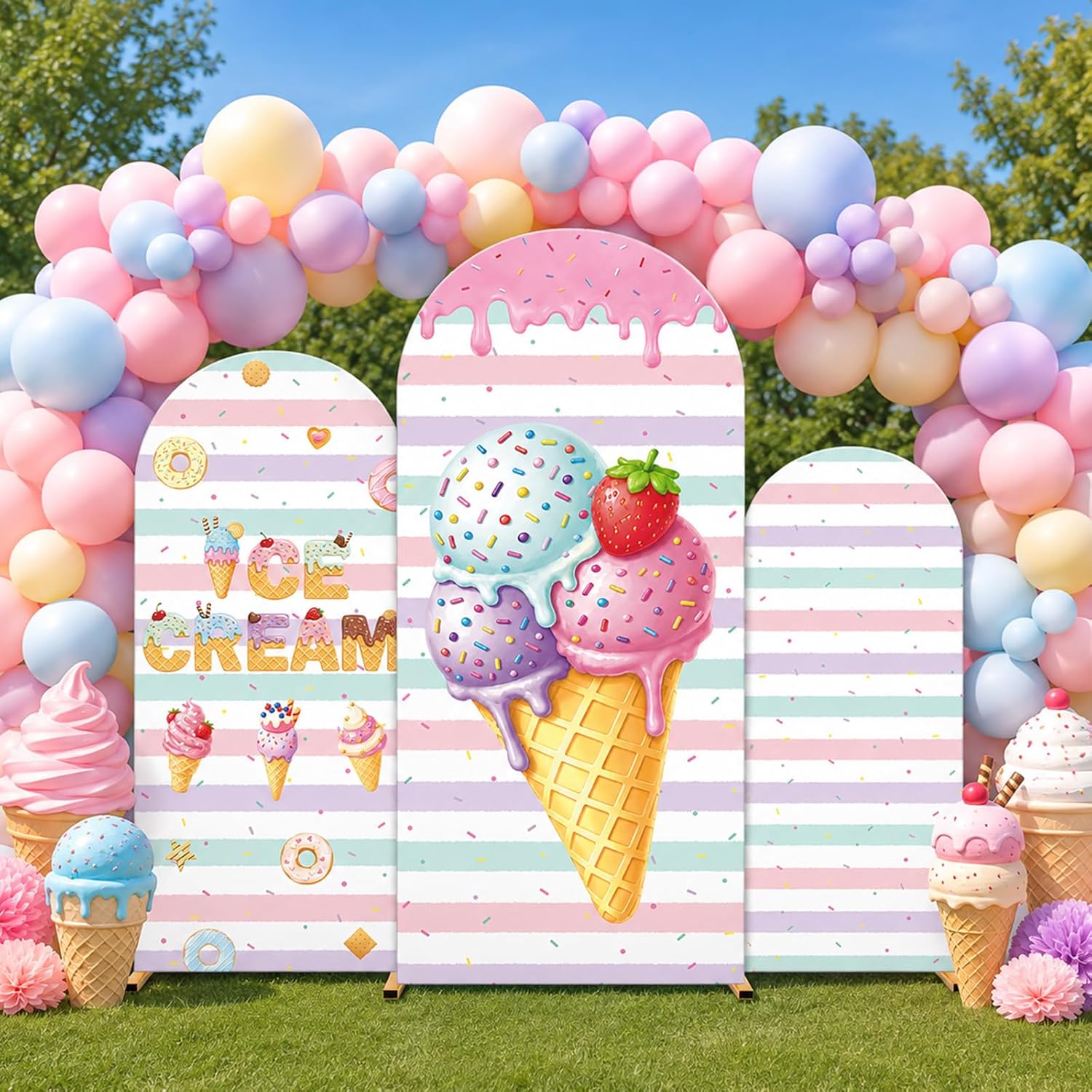 Custom 2-sided Striped Ice Cre - Dessert Table Backdrop review and price